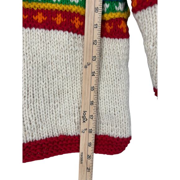 Hand Knit Sweater Kids Full Zip Hooded Fleece Lined Large Multicolor Pockets - Picture 3 of 9